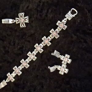 Premier Designs (Marissa) Silver, Pink & Purple Cross Jewelry Set